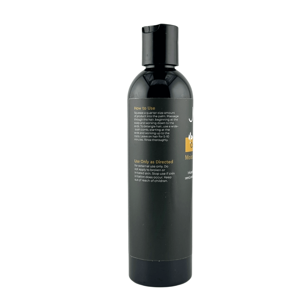 Jaycee Naturals Condition Me Moisturizing Conditioner, back view. The label lists instructions of how to use and to use only as directed.