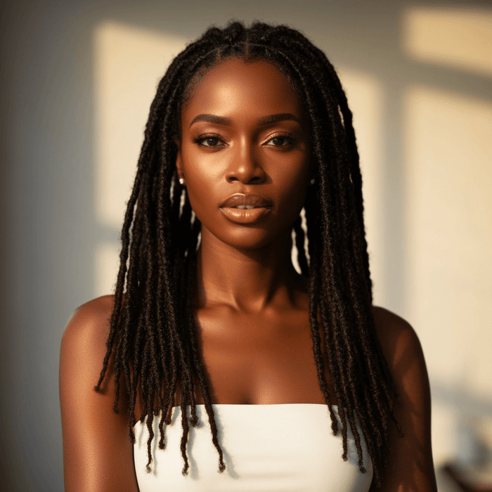 Front view of woman with locs