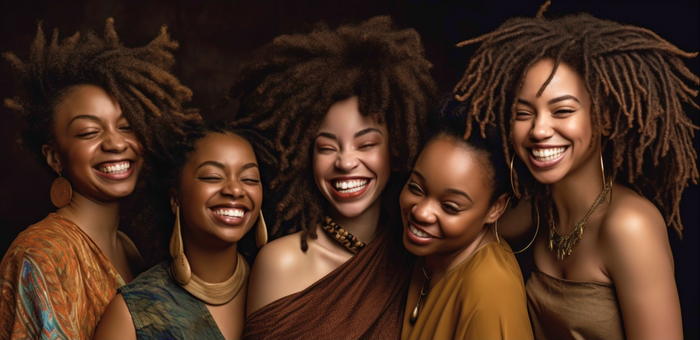 a group of women posing together and smiling