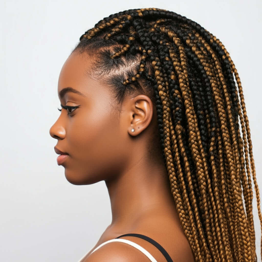 Side profile of a woman with braids