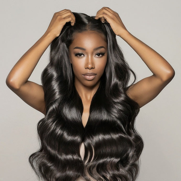 A woman wearing a wig