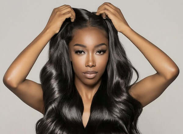 A woman wearing a wig