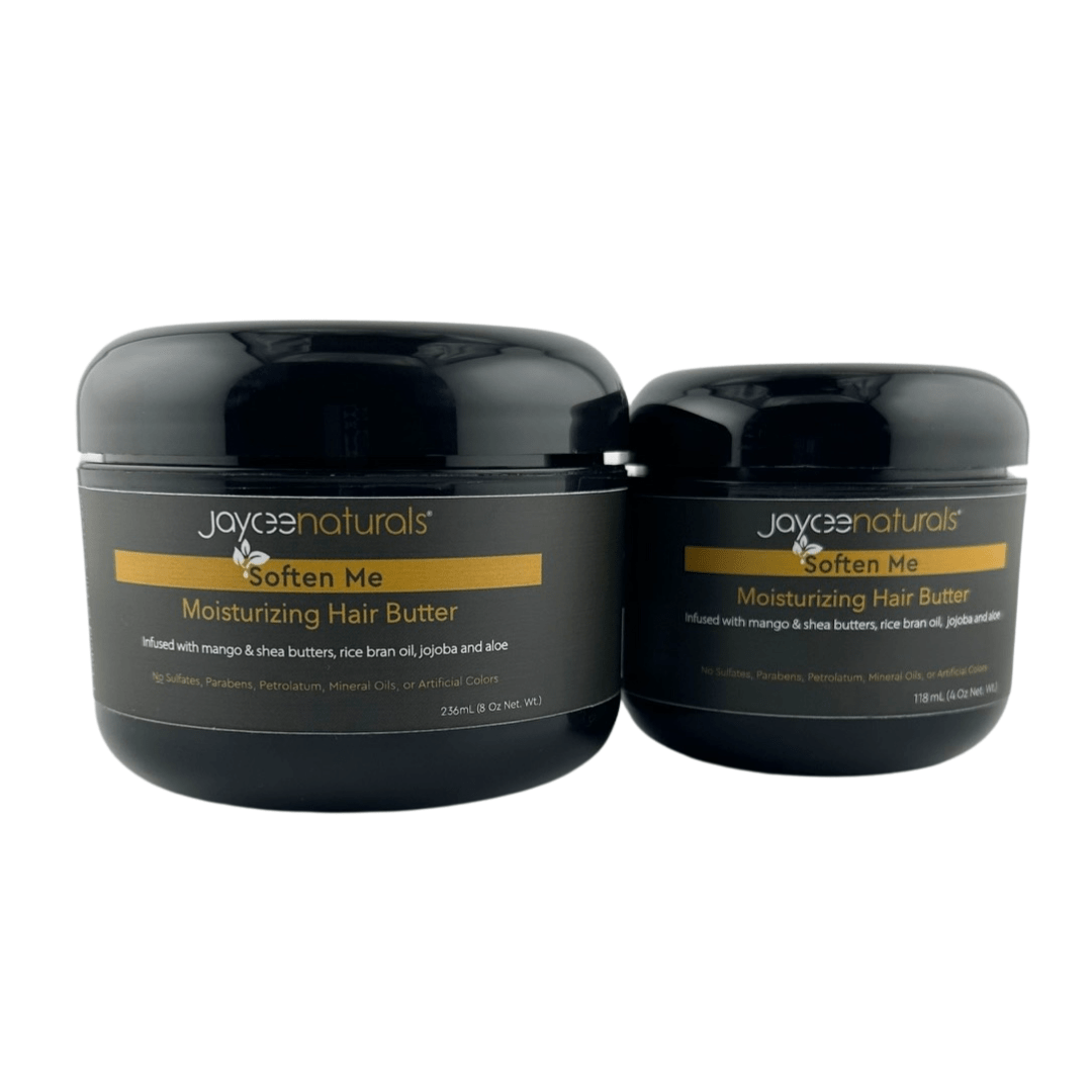 Jaycee Naturals Soften Me Hair Butter, shown in 4-oz and 8-oz jars.