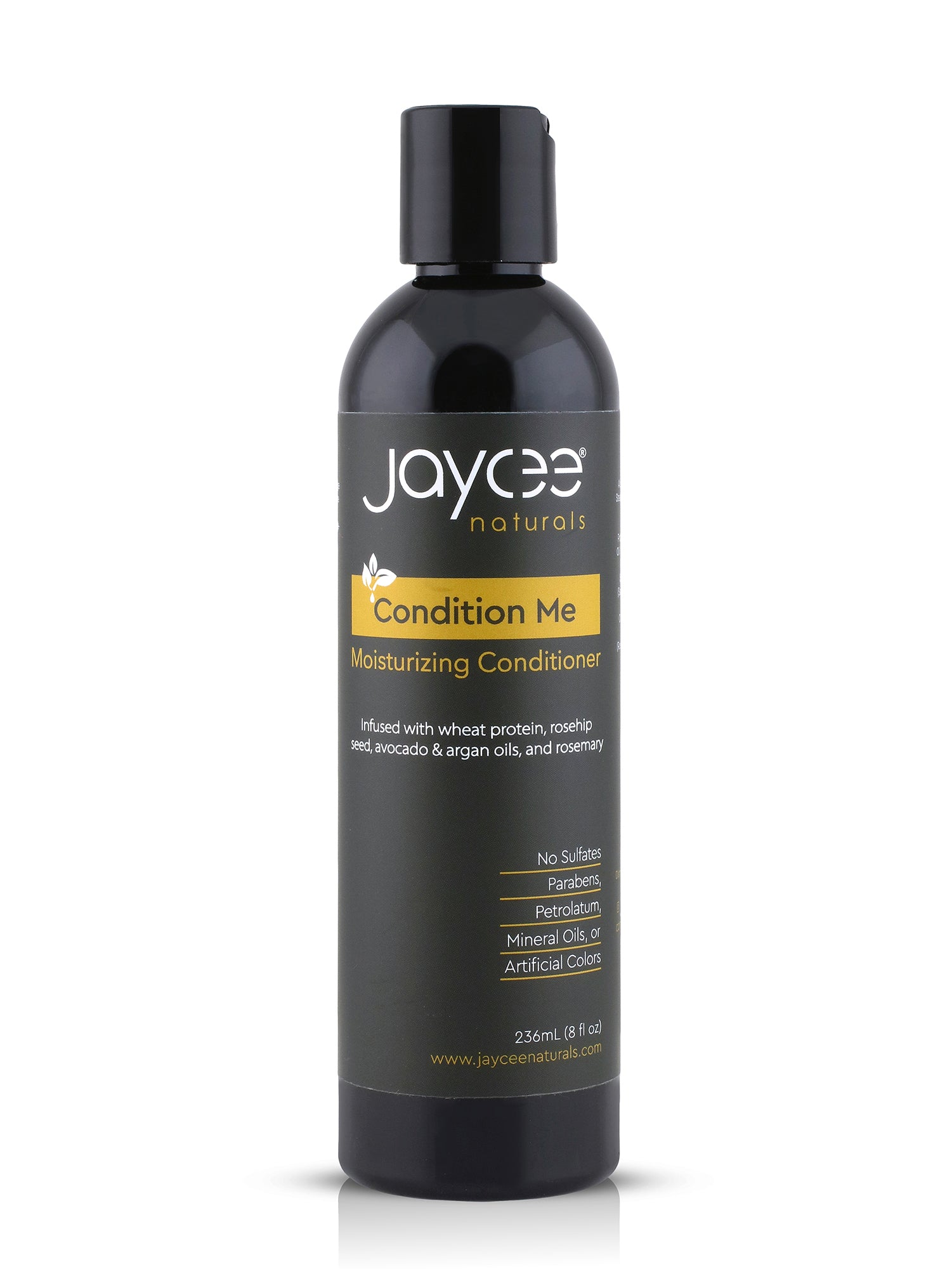 Jaycee Naturals Condition Me Moisturizing Conditioner in a black 8 oz bottle with a black cap on a white background