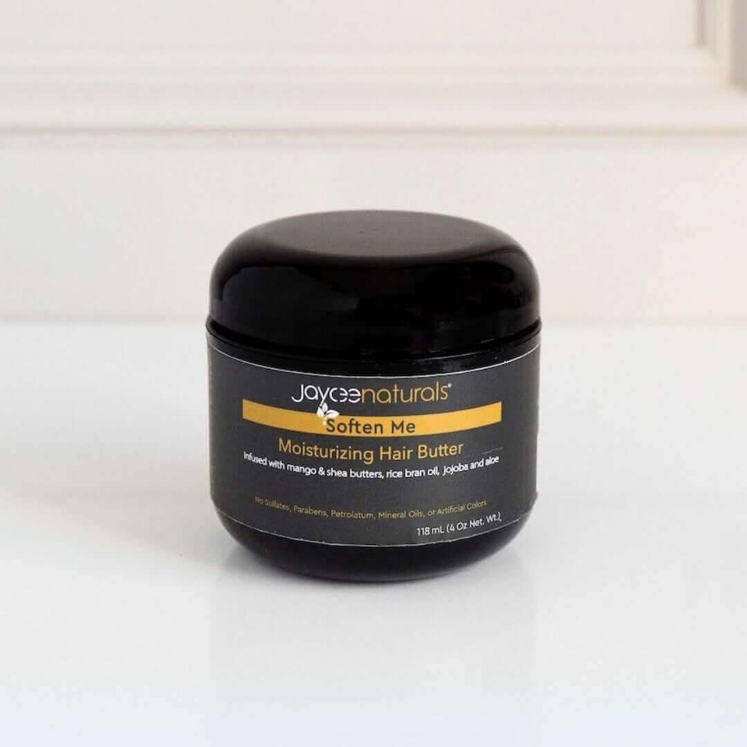 Jar of Jaycee Naturals Soften Me hair butter on a white background